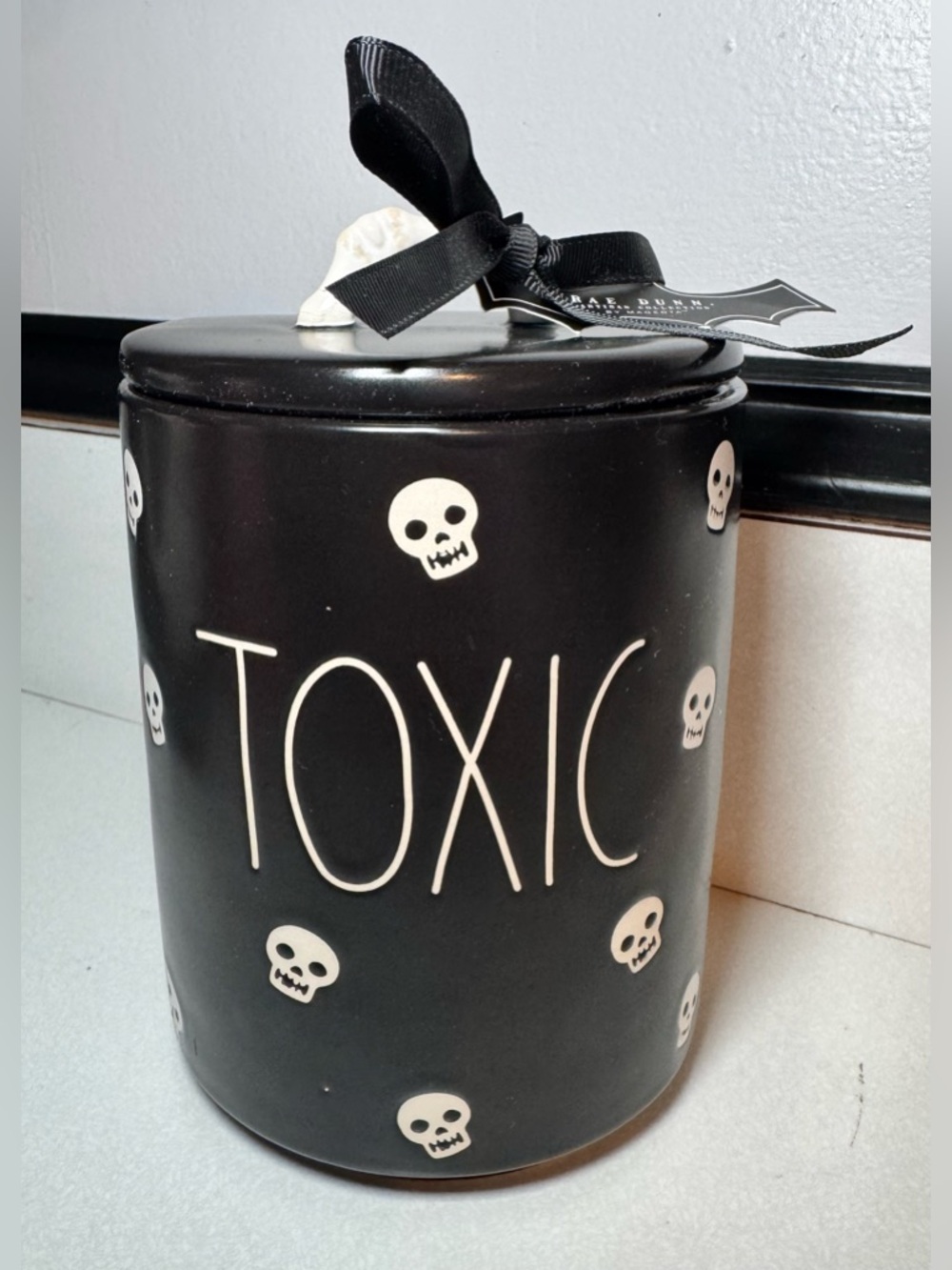 ✨🆕 Rae Dunn Artisan Collection Black / Cream Halloween Toxic Canister Jar